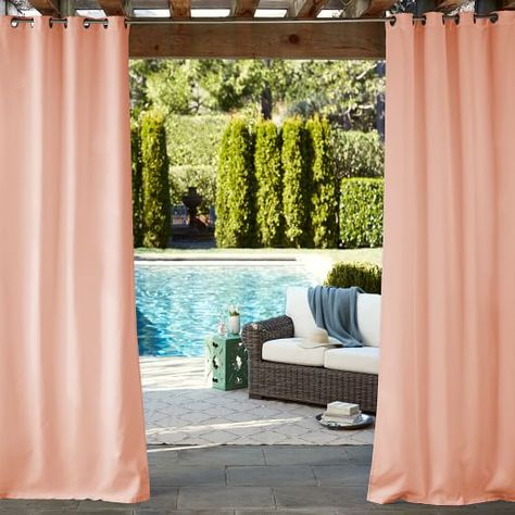 Cotton Velvet Curtain - Stormy Blue | West Elm Balcony Patio Ideas, Outdoor Drapes, Outdoor Curtains For Patio, Patio Curtains, Porch And Balcony, Custom Drapes, Cast Acrylic, Home Design Living Room, Outdoor Curtains