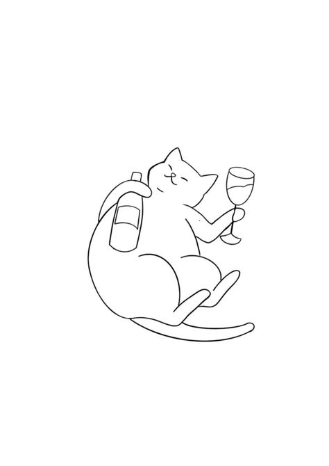 Cute Cat Line Art, Line Art Design Cat, Cat Wine Tattoo, Line Art Cat Tattoo, Women Leg Sleeve Tattoo, Family Of 4 Tattoo, Cat Line Art Tattoo, Cat Tattoo Funny, Family Of 4 Tattoo Ideas