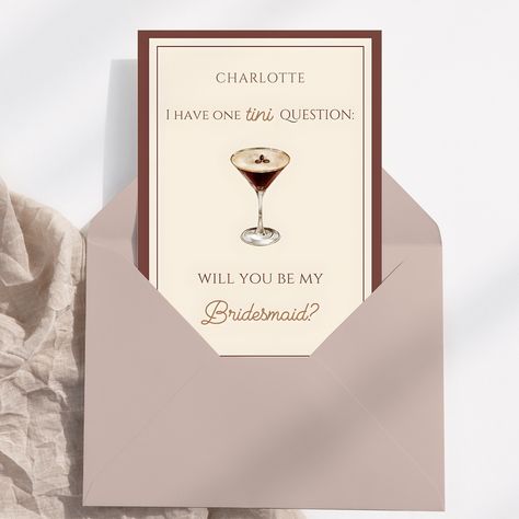 that’s that bridesmaid espresso ✨☕ elevate your bridal party proposals with our short n’ sweet espresso martini-themed cards🍸🤎 no better way to ask your girls to please please please be a part of your bridal party 💍 link in bio to shop! ➡️ #sabrinacarpenter #espresso #pleasepleaseplease #bridesmaidproposal #bridesmaidgifts #willyoubemybridesmaid #weddingplanning Italian Themed Bridesmaid Proposal, Classy Bridesmaid Proposal, Themed Bridesmaid Proposal, Martini Illustration, Ways To Ask Bridesmaids, Unique Bridesmaid Proposal, Bridesmaid Proposal Diy, Bridal Squad, Bridesmaid Proposals