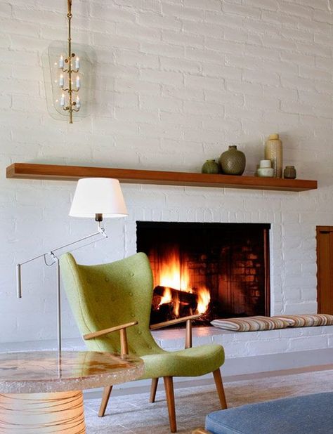 Midcentury Fireplaces, Modern Fireplace Mantles, Midcentury Modern Fireplace, Brick Fireplace Remodel, Mid Century Modern Fireplace, Modern Fireplace Mantels, Broken Wall, Painted Brick Fireplaces, Wall Brick