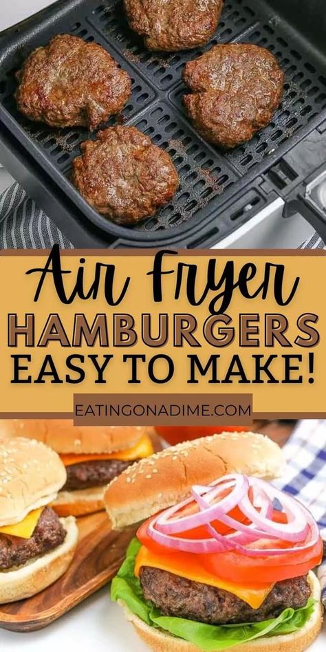 Homemade Burgers In Air Fryer, Airfry Burger Patty, Air Fryer Hamburger Meat Recipes, Air Fryer Hamburger Steak Recipes, Airfry Hamburger Patties, How To Cook Hamburgers In Air Fryer, Air Fry Burger Patties, Air Fryer Burgers Patty Fresh, Air Fry Hamburger Patties