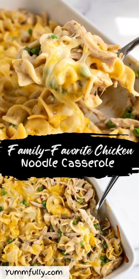 Chicken and noodles are not only good in soup, this casserole is truly a family favorite! Using leftover rotisserie chicken makes making dishes simple, quick, and convenient… Adding veggies makes it a complete and nutritious meal. The crunchy topping is the cherry on top! Using Leftover Rotisserie Chicken, Rotisserie Chicken Recipes Leftover, Costco Rotisserie Chicken, Recipes Using Rotisserie Chicken, Chicken And Noodles, Leftover Rotisserie, Chicken Noodle Casserole, Leftover Chicken Recipes, Leftover Rotisserie Chicken