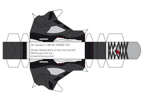 Erwan Chansou — Air Jordan 5 papertoys (2013) This is a project I... Nike Box Paper Craft, Papercraft Jordan, Bff Backgrounds For 2 Spongebob, Papercraft Templates Printables, Shoe Box Crafts, Crochet Arm Warmers, Box Template Printable, Felt Toys Diy, Paper Model Car