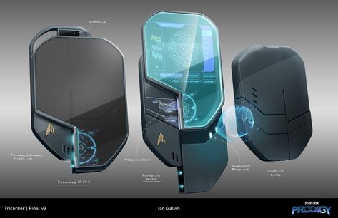 ArtStation - Star Trek: Prodigy Tricorder Design , Ian Galvin Futuristic Technology Concept Art, Zombie Rpg, Star Trek Prodigy, Future Technology Concept, Sci Fi Tech, Future Gadgets, Tactical Gear Loadout, Retro Gadgets, New Technology Gadgets