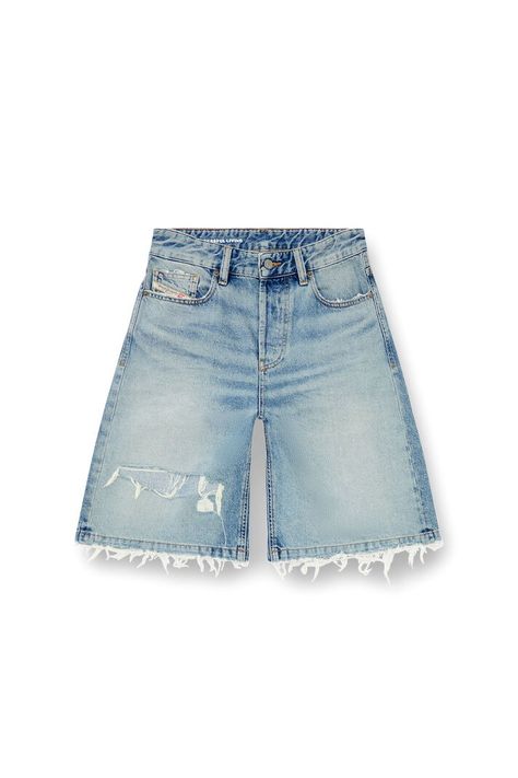 Women's Shorts in ripped and repaired denim | Blue | Diesel One Rip Jeans, Kids Fashion Wear, 2024 Clothes, Diesel Shorts, Long Denim Shorts, Teen Outfits, Ripped Jean Shorts, Baggy Style, Pocket Shorts