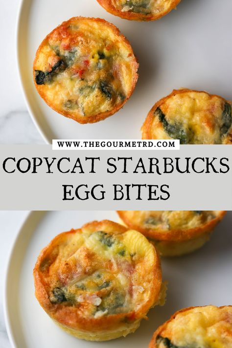 Egg bites with spinach on a white plate Starbucks Pepper Egg Bites Recipe, Starbucks Eggbites Copycat Recipe Oven, Starbucks Potato Egg Bites Recipe, Sous Vous Egg Bites, Starbucks Egg Bites Recipe Spinach, Egg Bites With Ham, Starbucks Eggbites Copycat Recipe Eggwhite, Ham And Egg Bites, Copycat Starbucks Egg Bites Oven