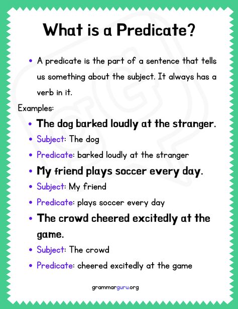 Predicate Anchor Chart Third Grade, Subject And Predicate Anchor Chart, Predicate Anchor Chart, Subject Predicate, Grammar Anchor Charts, Ela Anchor Charts, Parts Of A Sentence, Subject And Predicate, Sentence Structure