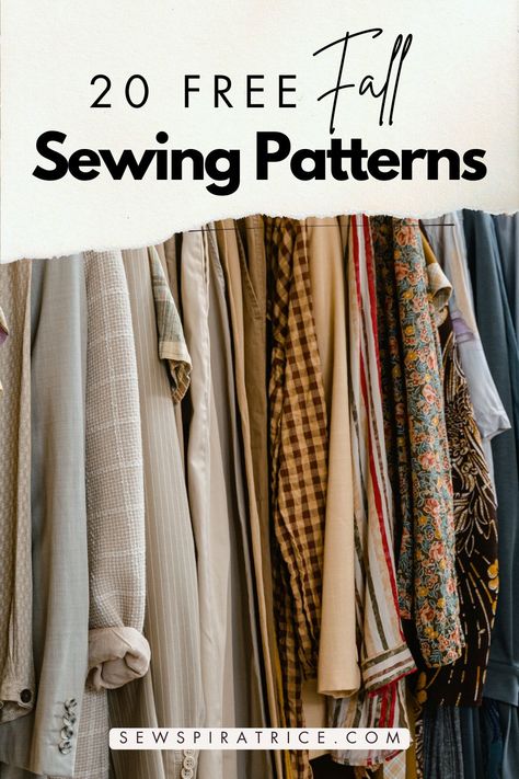 Getting ready to sew your fall handmade wardrobe? We've got you covered in this blog post that lists 20 free sewing patterns for your fall sewing projects. Coats, cardigans, pullovers, pants and skirts - This blog post has got you covered. Sewing can get a little pricey so save some money by grabbing one of these free sewing patterns. Head on over to our website to read the full list of fall sewing patterns that you can download. Start sewing your fall handmade wardrobe today Drawing Sewing Patterns, Sewing For Gardeners, Basic Patterns Sewing, Skirts Sewing Ideas, Free Sewing Pattern Websites, Sew The Look, Start Sewing Clothes, Step By Step Sewing Patterns, Coat Free Pattern Sewing