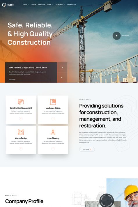 The "Bygge - Construction Theme" is a specialized WordPress theme designed specifically for construction companies, contractors, builders, and related businesses in the construction and building industry. With its modern design and comprehensive features, this theme offers a powerful platform for showcasing construction projects, services, and connecting with clients in the construction sector. Website Design Construction Company, Website Offers Design, Construction Web Design Inspiration, Construction Website Design Layout, Building Website Design, Contractor Website Design, Construction Website Design Inspiration, Construction Company Website Design, Industrial Website Design