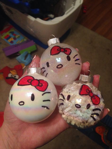 Hello kitty diy ornaments- contact me to order supply kit or completed product! LexiJosh at gmail Hello Kitty Diy, Hello Kitty Christmas Tree, Diy Hello Kitty, Charmmy Kitty, Hello Kitty Crafts, Kawaii Christmas, Hello Kitty Party, Hello Kitty Christmas, Navidad Diy