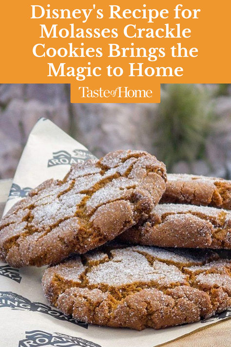 These iconic cookies are usually found at Disney’s Wilderness Lodge, but they are easily adapted to home kitchens. This deliciously chewy Molasses Crackle Cookies recipe packs in molasses and all the holiday flavor we could crave, which makes them perfect whether you want to leave them out for Santa or save them all for yourself. Disney Molasses Crackle Cookie, Disney Molasses Cookies, Disney's Molasses Crackle Cookies, Easy Make Ahead Cookies, Disneys Crackle Molasses Cookies, Molasses Kringle Cookies, Molasses Baking Recipes, Molasses Cookies With Crisco, Pumpkin Spice Crackle Cookies