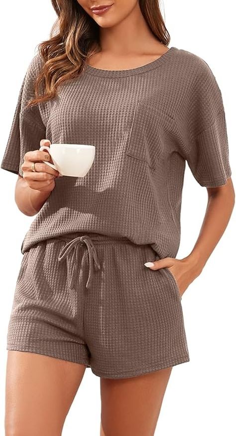 PrinStory Pajamas Set for Women Waffle Knit Lounge Set 2 Piece Outfits Loungewear Sweatsuit with Pockets Khaki-L at Amazon Women’s Clothing store Comfy Lounge Wear, Knit Lounge Set, 2 Piece Outfit, Pajamas Set, Lounge Set, Amazon Women, Set For Women, Waffle Knit, Clothing Store