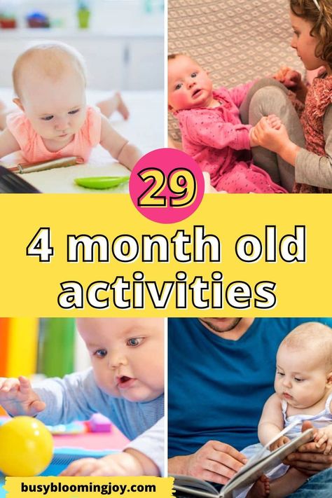 Baby turned 4 months old? Try these fun baby learning activities to encourage development. 29 easy 4 month old activities - baby sensory play ideas, tummy time, Montessori & physical activities. Daily infant activities to improve gross & fine motor skills, language, cognitive skills & communication. Simple DIY sensory play ideas & baby activities for 4 month old using baby toys & other objects at home. Montessori & sensory activities too. Baby life hacks for first-time moms on baby sensory play Activities 4 Month Old, 8 Month Old Activities, 3 Month Old Activities, 6 Month Baby Activities, Three Month Old Baby, Sensory Play Ideas, 8 Month Baby, 5 Month Old Baby, 7 Month Old Baby