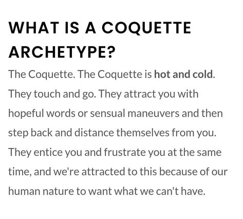 Coquette Archetype, Coquette Seduction, Art Of Seduction Quotes, Personality Archetypes, Act Like A Lady, Art Of Seduction, Pretty Notes, Interpersonal Relationship, Shadow Work