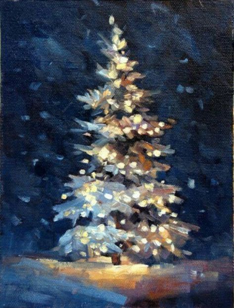 40 Beautiful Christmas Painting Ideas to Try This Season - Bored Art Night Snow Painting, Latest Christmas Trends, Evergreen Tree Painting Acrylic, Merry Christmas Art Painting, Winter Scenes To Paint Acrylic, Acrylic Painting Cards Ideas, Winter Painting Simple, Snowy Winter Painting, Painting Of Pine Trees