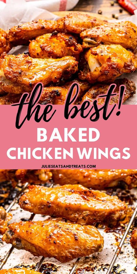 Baked Chicken Wings that are crispy with the best seasonings! These easy chicken wings are juicy, tender and the perfect appetizer or make a great finger food for dinner! It's an easy chicken wing recipe that's fail-proof every single time. Finger Food For Dinner, Chicken Wings Recipe Oven, Bruschetta Board, Best Baked Chicken Wings, Baked Chicken Wings Recipe, The Best Baked Chicken, Chicken Wing Seasoning, Best Baked Chicken, Oven Chicken Wings