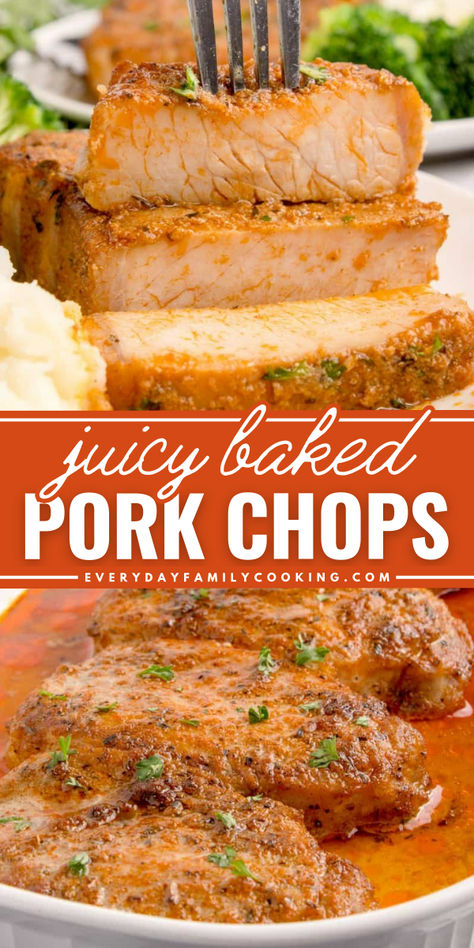 An easy homemade rub is what sets these baked pork chops recipe apart! Made with flavorful seasonings, brown sugar, and olive oil, it brings out the natural flavor in the meat, resulting in some seriously juicy baked pork chops. Best Oven Baked Pork Chops, Best Pork Chop Recipes In Oven, Easy Juicy Pork Chops, Best Easy Pork Chop Recipe, Pork Chops Dutch Oven, Seasoned Baked Pork Chops, No Bone Pork Chops Recipes, Homemade Shake N Bake Pork Chops, Recipe Pork Chops