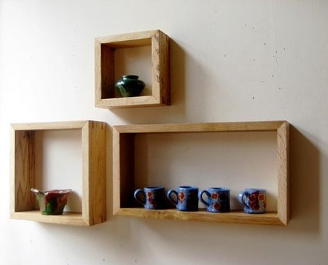 Floating shelves are a great way to add some shelving to your house without taking up a ton of space Wall Box Shelves, Bookshelves Wall, Square Shelves, Floating Shelves Rustic, Modular Shelves, Corner Shelf Ideas, Mail Organizer Wall, Contemporary Shelving, Stackable Shelves