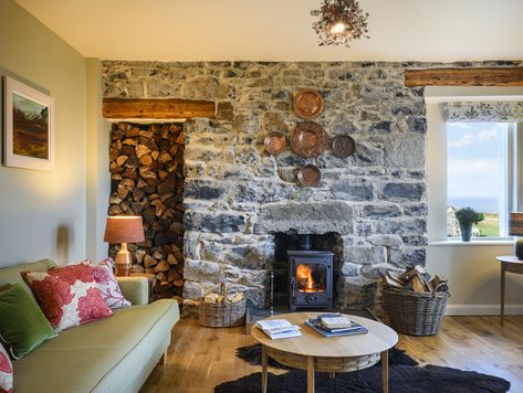 Fired Earth Bathroom, Scottish Croft, Vaulted Ceiling Beams, Scottish Cottages, Croft House, Solid Oak Floors, Outdoor Bathtub, Forest Cottage, Cairngorms National Park