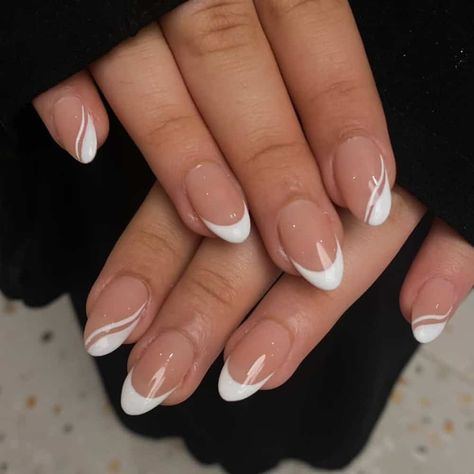 Almond Shape White French Tip, Minimal Nails French Tip, Simple Gel Nails White, Oval Shaped French Manicure, French Manicure White Tips, Nails Ideas French Tip White, Cute Nails French Tip White, French Tips White With Design, Cute Nail Inspo French Tips