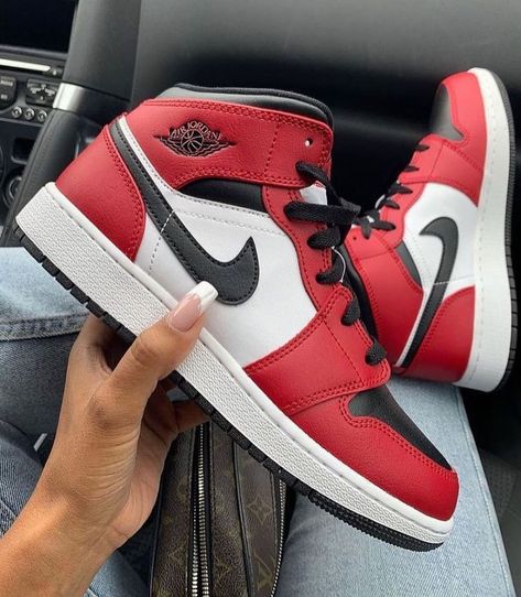 Jordan 1 Rouge, Nike Jordan Chicago, Jordan Rouge, Jordan 1 Mid Chicago Black Toe, Chicago Jordan 1, Air Jordan 1 Mid Chicago, Aj1 Mid, Jordan 1 Mid Chicago, Shoe Aesthetic