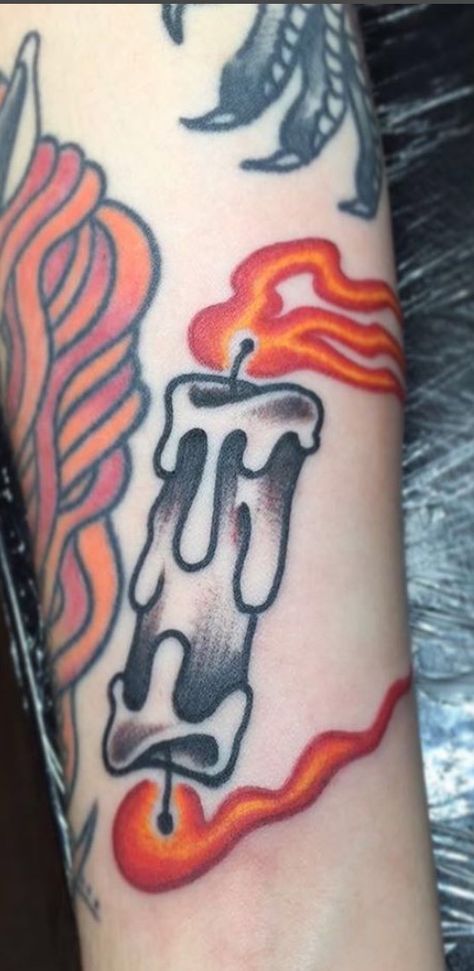 Traditional Candle Tattoo, Traditional Tattoo Gap Fillers, Traditional Filler, Traditional Tattoo Sleeve Filler, Filler Tattoo Ideas Gap, Filler Tattoo Designs, Traditional Tattoo Filler, Filler Tattoo Ideas, Gap Filler Tattoo