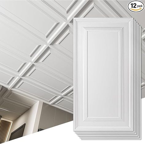 Art3d 12-Pack Drop Ceiling Tiles 2x4 Ft, PVC Decorative Ceiling Covering Panels for Basement Kitchen Bathroom, 24x48 Inch, Cover 96 Sq. Ft, Smooth White - Amazon.com White Drop Ceiling, Decorative Drop Ceiling Tiles, Drop Ceiling Basement, Willow Oak, Pvc Ceiling Tiles, Ceiling Covering, Drop Ceiling Tiles, Ceiling Panel, Drop Ceiling