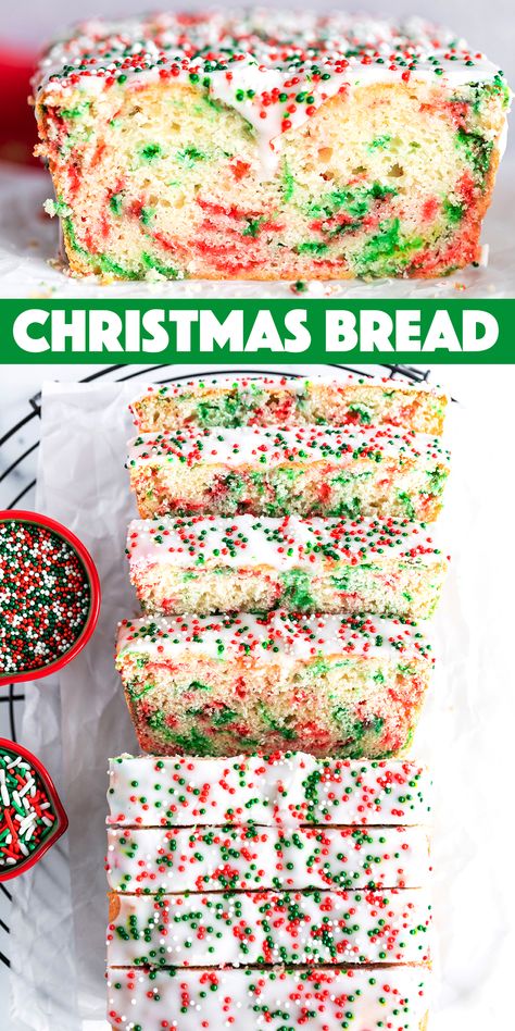 4h Baking Projects, Best Holiday Bread Recipes, Funfetti Christmas Bread, Christmas Zucchini Bread, Christmas Baking Wrapping Ideas, Holiday Quick Breads Gift Ideas, Sugar Cookie Bread Recipe, Holiday Snacks Christmas Savory, Holiday Mini Loaf Bread Recipes