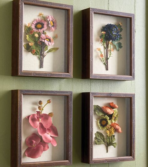 How To Make Floral Shadow Boxes Online | JOANN Floral Decoration Ideas, Cottage Core Diy, Framed Fabric Art, Dried Flowers Diy, How To Make Frames, Diy Shadow Box, Floral Preservation, Flower Shadow Box, Paper Wall Hanging