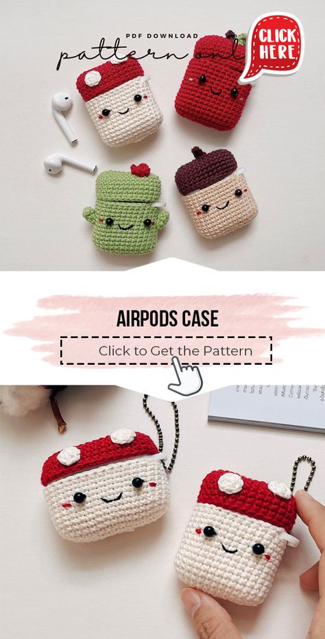 Airpod Case Crochet Pattern Free, Simple Crochet Keychain, Crochet Hook Case Free Pattern, Crochet Case Pattern, Crochet Airpods Case, Crochet Studio, Crochet Airpods, Designs Aesthetic, Crochet Case