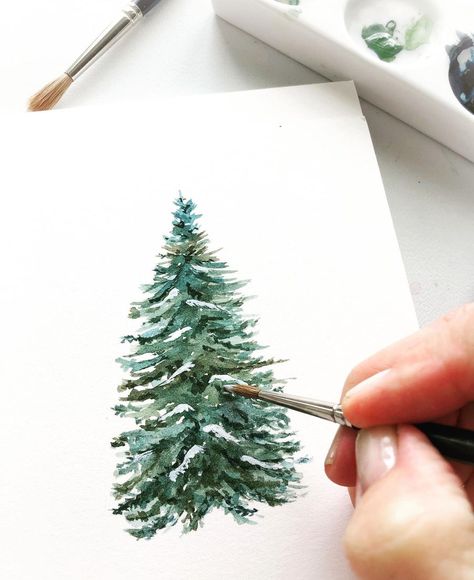 Vicks_illustrated on Instagram: “Christmas Tree time .... although we don’t have snow in my part of the world, what is a pine tree without snow? • #christmaswatercolour…” Tree With Snow, Instagram Christmas, Evergreen Trees, Watercolor Illustrations, Diy Art Painting, Christmas Watercolor, Pine Tree, Canvas Art Painting, Watercolor Illustration