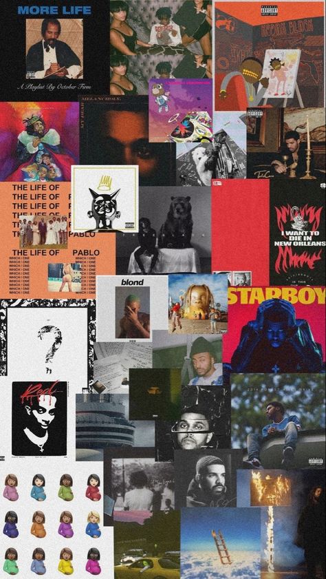 Lock Screen Album Cover, Aesthetic Wallpaper Album Covers, Frank Ocean And The Weeknd, Rap Album Covers Collage, Drake And The Weeknd Wallpaper, Iphone Wallpaper Album Covers, Music Album Wallpaper Iphone, Kanye West Album Wallpaper, Travis Scott Album Cover Wallpaper