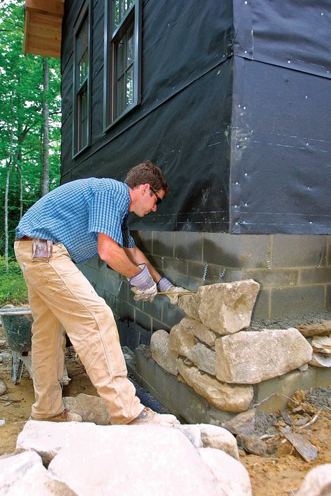 Diy Stone Veneer, Veneer Projects, Rock Siding, Rock Veneer, Building A Stone Wall, Stone Veneer Exterior, Manufactured Stone Veneer, Window Architecture, Stone Wall Design