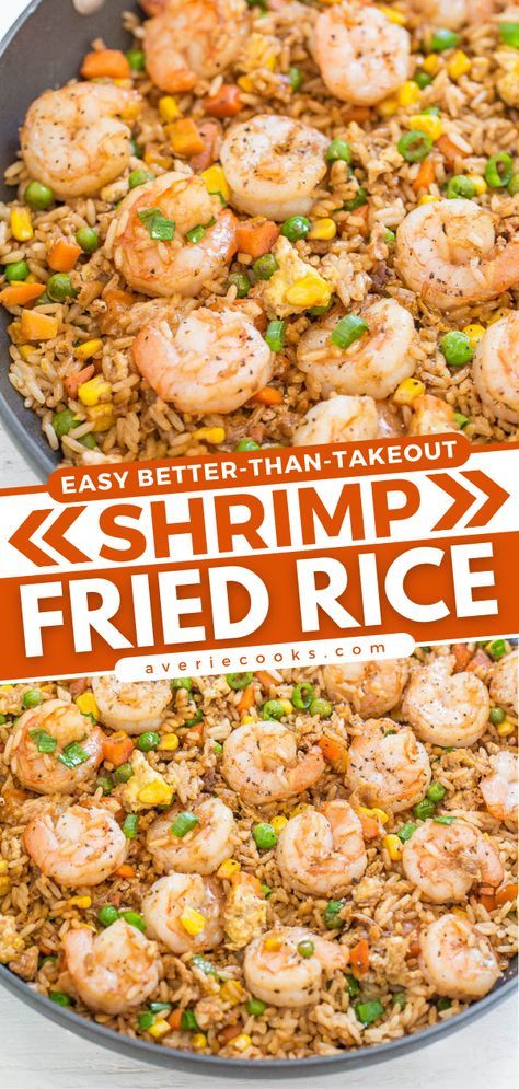 Easy Better-Than-Takeout Shrimp Fried Rice - Averie Cooks Dinner For 2 With Shrimp, Dinner Recipes For Family With Shrimp, Quick Dinners With Rice, Shrimp Egg Fried Rice Recipe, Instapot Shrimp Fried Rice Recipes, Diy Shrimp Fried Rice, Easy Shrimp Fried Rice Recipe Simple, Low Calorie Shrimp Fried Rice, Simple Shrimp And Rice Recipes