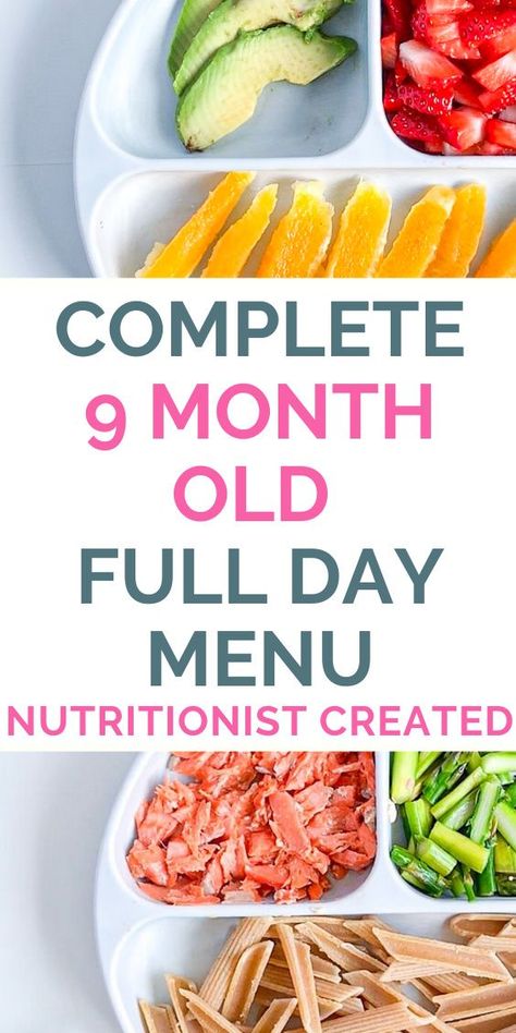 Nutritionist created 9 month old baby meal plan with homemade baby food. Strawberry avocado fruit salad and a salmon asparagus pasta recipe. #homemadebabyfood #salmon #infant #9monthold 8 Month Old Food, 9 Month Old Baby Food, 8 Month Old Baby Food, 9 Month Baby Food, Baby Meal Plan, Baby Food 8 Months, Baby Food Schedule, Food Strawberry, Salmon Asparagus