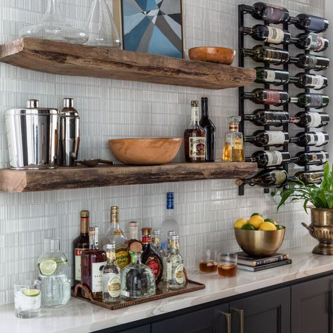 75 Dry bar Ideas You'll Love - August, 2024 | Houzz Bar With Floating Shelves, Dry Bar Ideas, Farmhouse Home Design, Bourbon Room, Whiskey Room, Home Bar Rooms, Modern Home Bar, Bourbon Bar, Bar In Casa