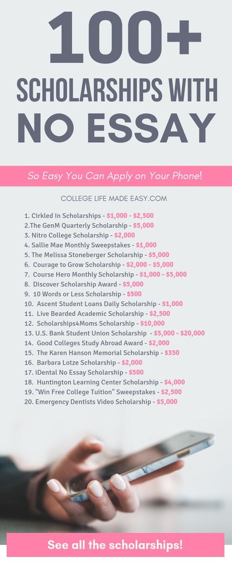 100+ No Essay Scholarships (That Are Actually Worth It) 2 No Essay Scholarships, Essay Scholarships, Easy Scholarships, High School Scholarships, Scholarships For College Students, College Problems, 1000 Lifehacks, School Scholarship, College Student Hacks