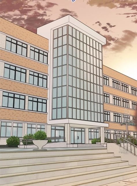 School Webtoon Background, School Manga Background, Anime Orphanage Building, School Hallway Drawing, School Drawing Building, My School Drawing, Apartment Drawing, Manhwa Background, Webtoon Background