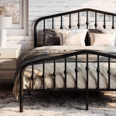 Queen Size Metal Bed Frame, Full Metal Bed Frame, Rustic Bed Frame, Metal Platform Bed Frame, Curved Headboard, Woman Bedroom, Iron Bed, Bedroom Black, Metal Platform Bed