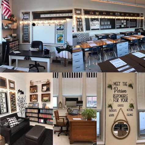 Dark Classroom Aesthetic, Classroom Setup High School, Industrial Classroom, Cozy Classroom Ideas High School, High School Classroom Decorating Ideas, Classroom Setup Middle School, Wildflower Classroom, Comfy Classroom, High School English Classroom Decor