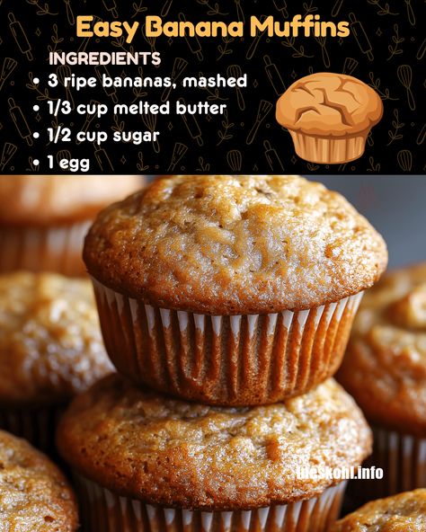 Easy Banana Muffins Bisquick Banana Muffins, Banana Bread Cupcakes, Easy Banana Muffins, Banana Bread Muffins Easy, Banana Muffin Recipe Easy, Moist Banana Muffins, Banana Bread Muffin Recipe, Banana Recipes Easy, Ripe Banana Recipe