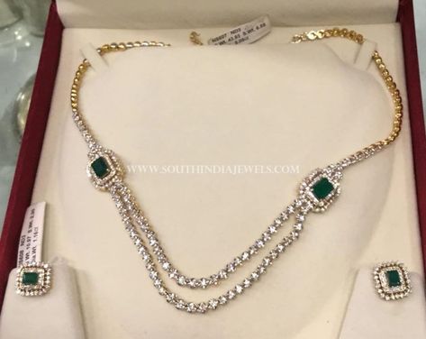 Diamond Step Necklace From PSJ ~ South India Jewels Diamond Necklace Simple, Beautiful Diamond Necklace, Necklaces Simple, Bracelet Tennis, Diamond Necklace Designs, Diamond Necklace Set, Solitaire Pendant Necklace, Simple Diamonds, Diamond Jewelry Necklace