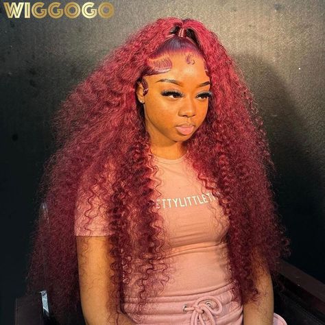 Wiggogo Red Wig 99J Burgundy Lace Front Wig 13X4 Curly Human Hair Wigs Hd Lace Wig 13X6 Human Hair Burgundy Wet And Wavy Wig, Burgundy Lace Front Wig, Frontal Wig Hairstyles, Red Wig, Hd Lace Wig, Human Hair Color, Red Wigs, Curly Human Hair Wig, Human Wigs