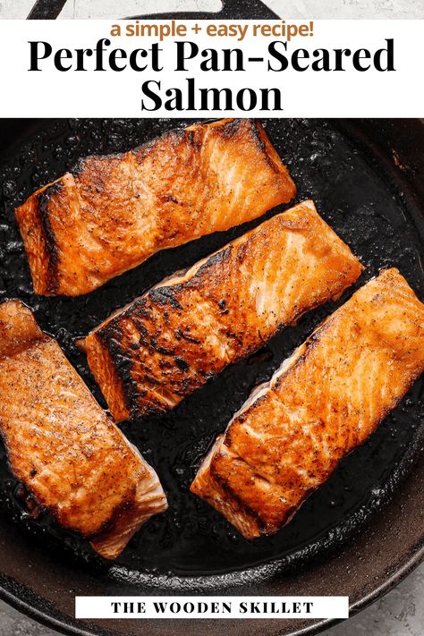 Pan Seared Salmon - Our Pan Seared Salmon recipe is so easy and makes for a healthy and delicious weeknight dinner! Enjoy any way you want! #pansearedsalmon #pansearedsalmonrecipes #pansearedsalmonwithskin #pansearedsalmonrecipeseasy Salmon Recipes In Pan, Pan Grilled Salmon Recipes, Best Pan Seared Salmon, Pan Salmon Recipes Easy, Pan Grilled Salmon, Easy Salmon Recipes Pan Seared, Fry Salmon Recipes Pan, Pan Fry Salmon With Skin, How To Cook Salmon In A Pan