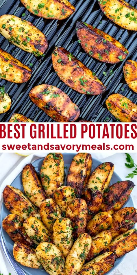 Grilled Vegetables For A Crowd, Grilling Lunch Ideas, Potato Bbq Sides, Best Bbq Potatoes, Russet Potatoes On The Grill, Best Grilled Potatoes, Blackstone Grill Potato Recipes, Grilled Supper Ideas, Grilled Onion Recipes