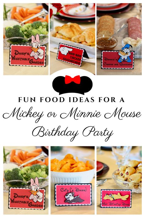 Mickey Mouse Party Fruit Tray, Minnie Mouse Food Labels, Mickey Party Food Ideas, Minnie Mouse Pizza Party, Minnie Food Ideas, Minnie Mouse Party Desserts, Twoodles Birthday Party Food, Minnie Mouse Themed Birthday Party Food, Twodoodles Birthday Party Food