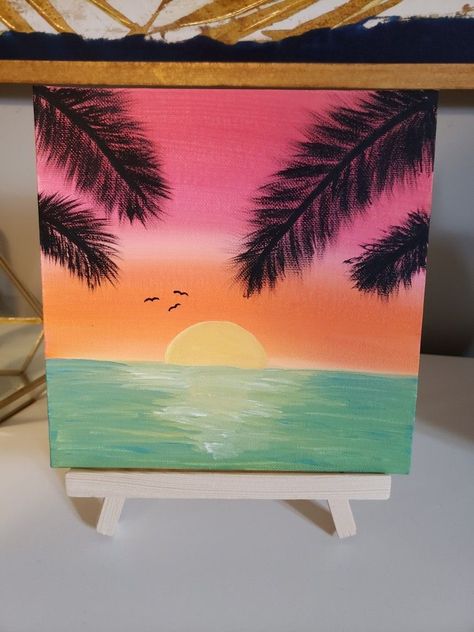 Inspo from Instagram Sunset Painting Canvas, Cute Easy Paintings, Sunset Canvas Painting, Sunset Painting Acrylic, Art Zine, Easy Acrylic Painting, Simple Canvas Paintings, Cute Canvas Paintings, Easy Canvas Art