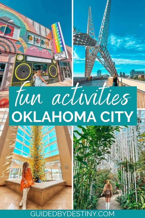 Spending a weekend in Oklahoma City? You're going to love this OKC guide for fun things to do in Oklahoma City. From the Myriad Botanical Gardens to the Oklahoma City Museum of Art there are plenty of family friendly activities. The top attractions in Oklahoma City include some of the top restaurants in Oklahoma City like Cattlemens. If you're traveling the US, Oklahoma City is going to be a place you won't want to miss! Things To Do Oklahoma City, What To Do In Oklahoma City, Oklahoma Bucket List, Okc Things To Do, Oklahoma City Aesthetic, Things To Do In Okc, Oklahoma City Restaurants, Oklahoma City Things To Do, Grove Oklahoma