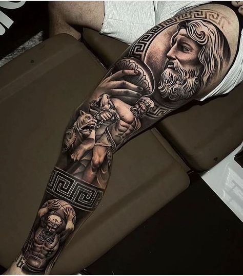 Tattoo Pierna Hombre, Voll Arm-tattoos, Greek God Tattoo, Gladiator Tattoo, Zeus Tattoo, Egyptian Tattoo Sleeve, Full Leg Tattoos, Realistic Tattoo Sleeve, Tato Lengan