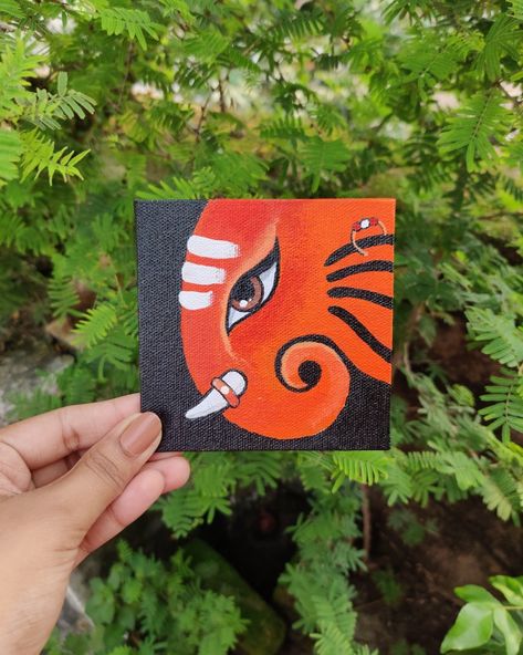 Miniature Ganesha Canvas Painting, painting for beginners Small Canvas Ganesha Painting, Vinayagar Canvas Painting, Mini Canvas Ganesha Painting, Ganesha Painting Simple, Easy Ganesha Painting, Ganpati Canvas Painting, God Canvas Painting, Ganesha Canvas Painting, Square Canvas Painting